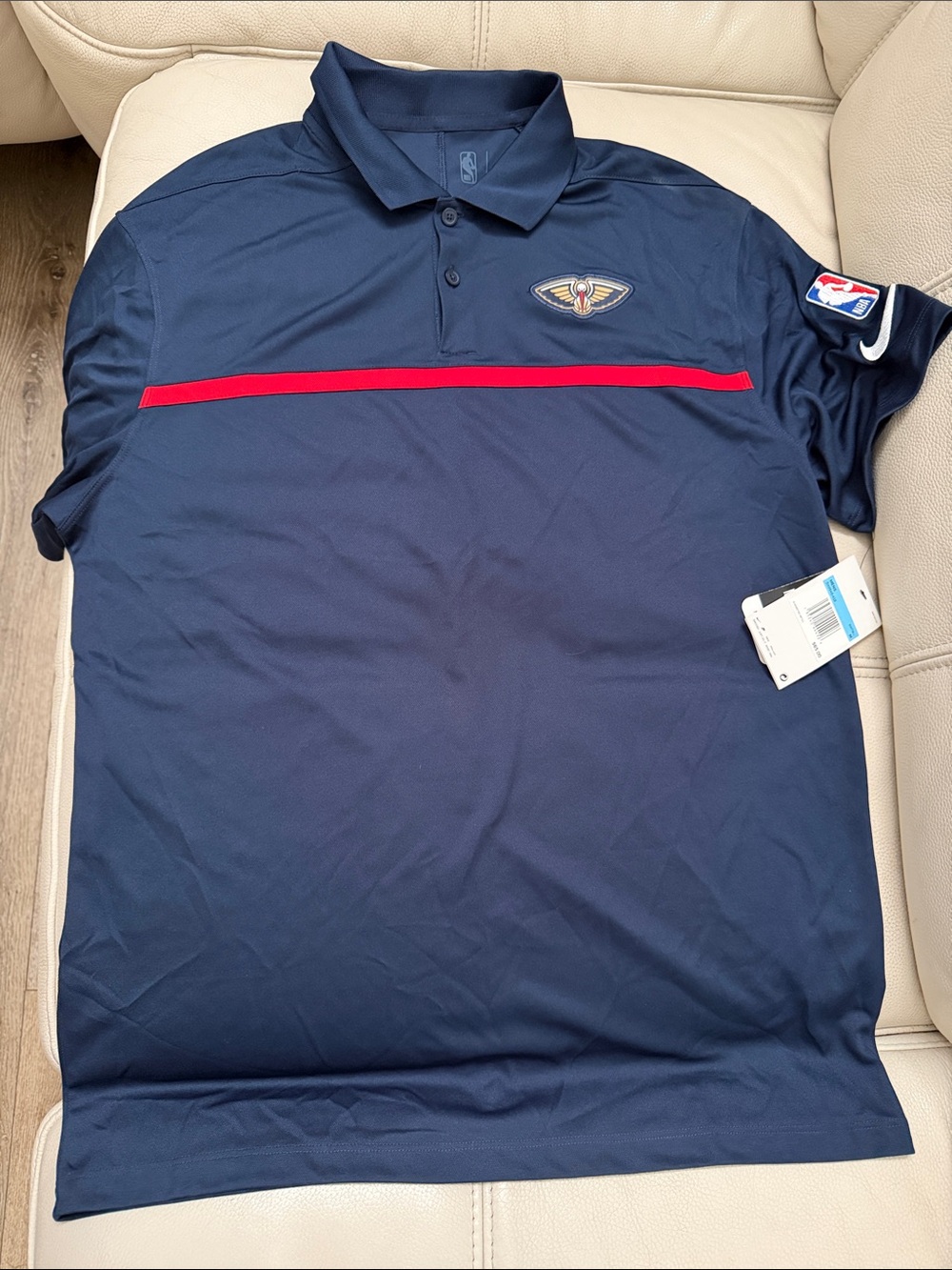 NBA New Orleans Pelicans Navy Polo with Red Stripe